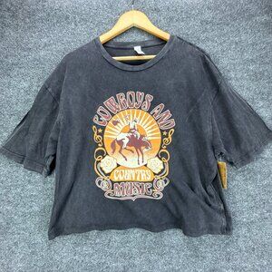 Cowboys Country Music Graphic Tee Extra‎ Large Cropped Boxy Black Western Rodeo